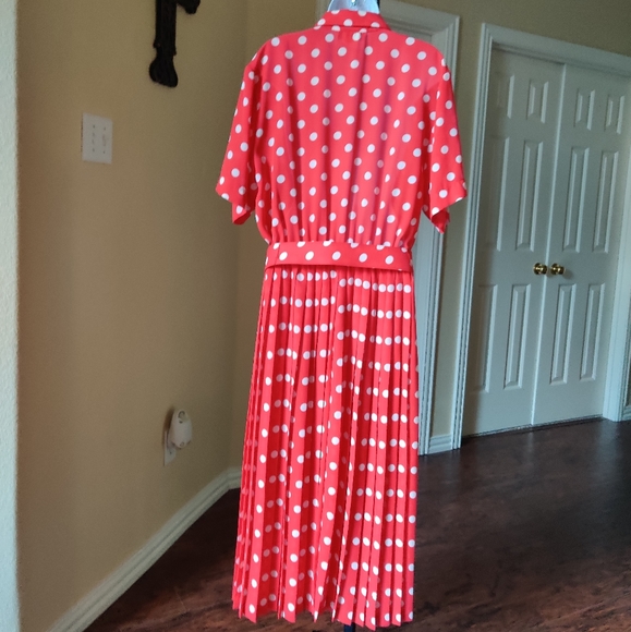 Megan Moore Vintage Polka Dots Pleated Red Dress - Picture 2 of 10